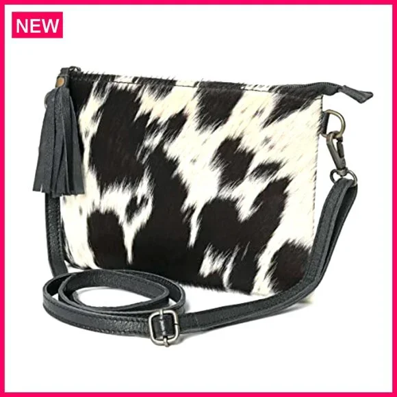 Genuine Cowhide Hair-On Crossbody Bag with Adjustable Detachable Strap